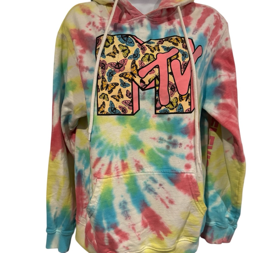 MTV Pink and Yellow Tie-Dye Hoodie